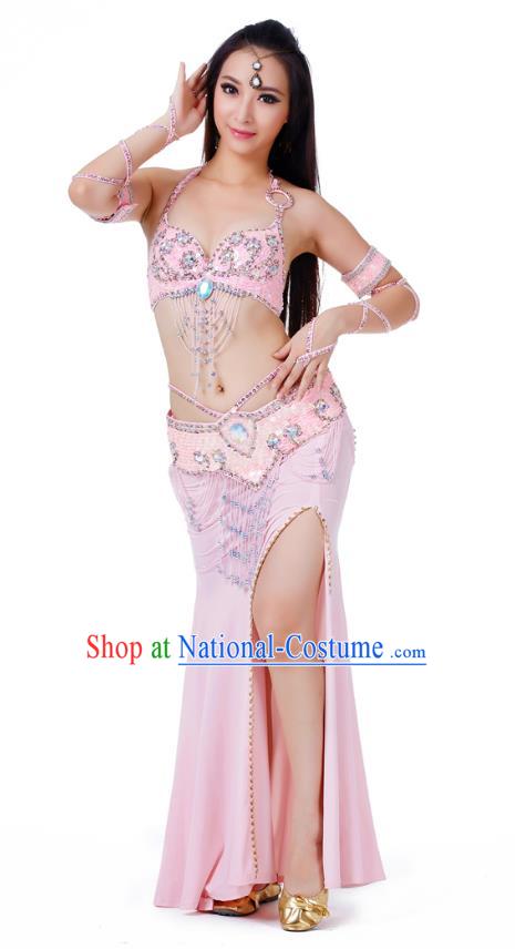 Indian Traditional Belly Dance Pink Dress Asian India Sexy Oriental Dance Costume for Women