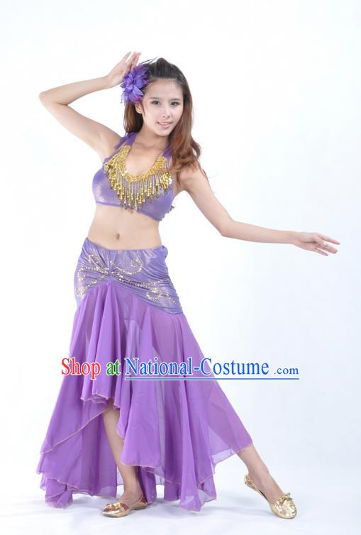 Asian Indian Traditional Belly Dance Costume India Oriental Dance Purple Dress for Women