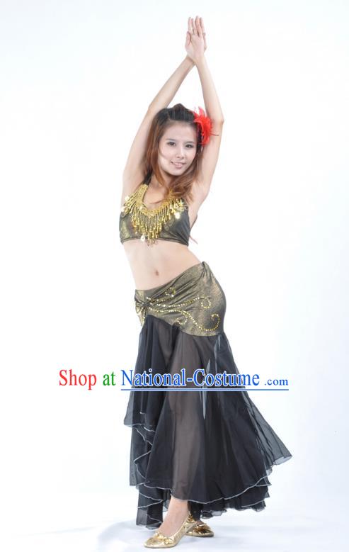 Asian Indian Traditional Belly Dance Costume India Oriental Dance Black Dress for Women