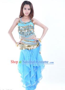 Indian Traditional Belly Dance Costume Asian India Oriental Dance Blue Clothing for Women