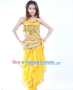 Indian Traditional Belly Dance Costume Asian India Oriental Dance Yellow Clothing for Women