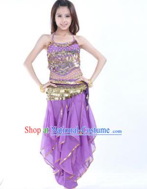 Indian Traditional Belly Dance Costume Asian India Oriental Dance Purple Clothing for Women