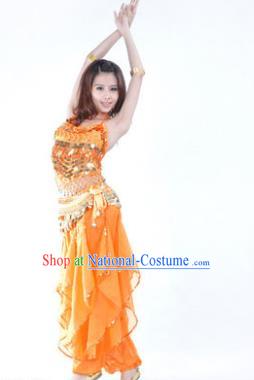 Indian Traditional Belly Dance Costume Asian India Oriental Dance Orange Clothing for Women