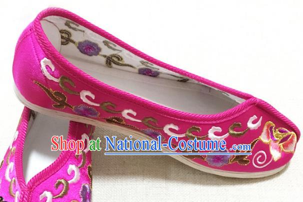 Asian Chinese Shoes Wedding Shoes Princess Shoes, Traditional China Handmade Hanfu Rosy Embroidered Shoes