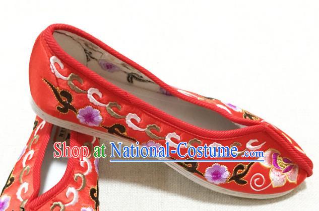 Asian Chinese Shoes Wedding Shoes Princess Shoes, Traditional China Handmade Hanfu Red Embroidered Shoes