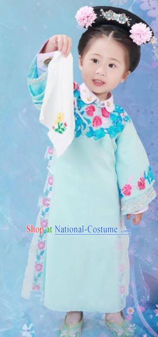 Traditional Chinese Qing Dynasty Princess Manchu Nobility Lady Costume and Headwear for Kids