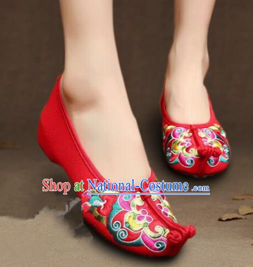 Asian Chinese Wedding Shoes Princess Shoes, Traditional China Handmade Hanfu Red Embroidered Shoes