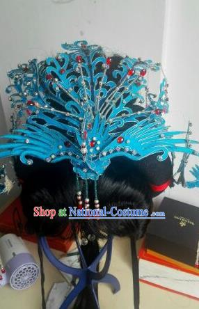 Traditional Handmade Chinese Beijing Opera Hair Accessories Phoenix Coronet Hairpins and Wig for Women