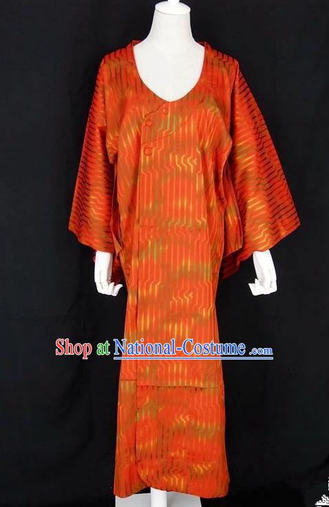 Asian Japanese Traditional Costumes Japan Kimono Orange Bathrobe Clothing for Women