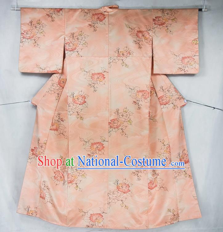 Asian Japanese Traditional Costumes Japan Furisode Kimono Yukata Printing Pink Dress Clothing for Women