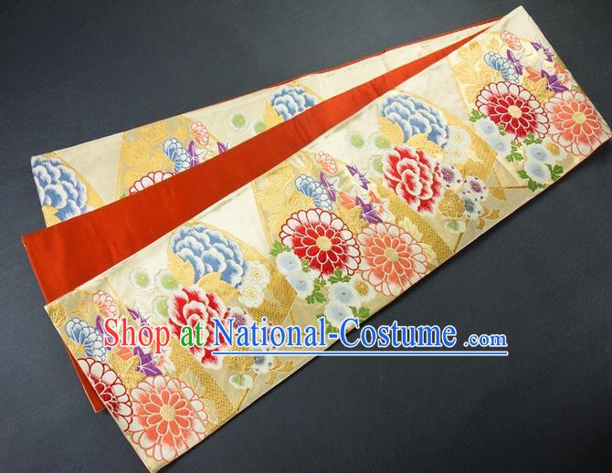 Asian Japanese Traditional Japan Kimono Belts Embroidered Peony Brocade Waistband for Women