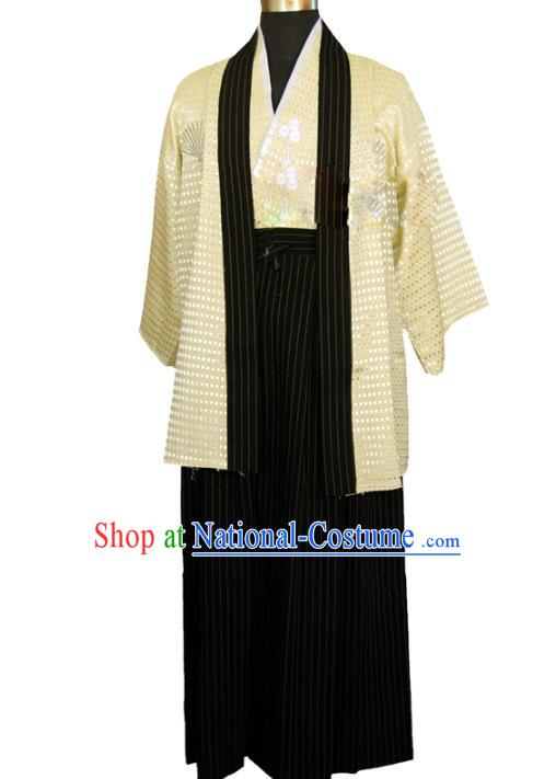 Asian Japanese Traditional Costumes Japan Kimono Yellow Yukata Clothing for Men