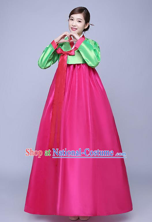 Asian Korean Dance Costumes Traditional Korean Hanbok Clothing Wedding Green Blouse and Rosy Dress for Women