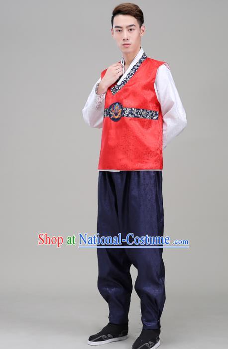 Asian Korean Court Dance Red Costumes Traditional Korean Hanbok Wedding Bridegroom Clothing for Men