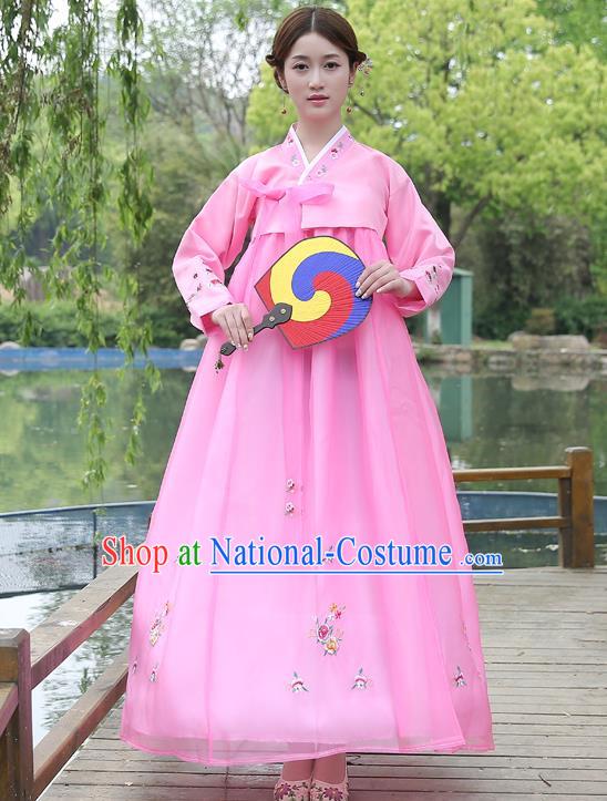 Asian Korean Court Costumes Traditional Korean Bride Hanbok Clothing Pink Blouse and Dress for Women