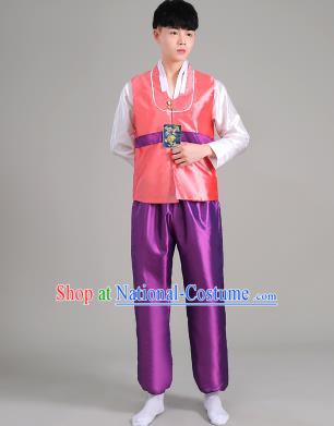 Asian Korean Palace Costumes Traditional Korean Bridegroom Pink Hanbok Clothing for Men