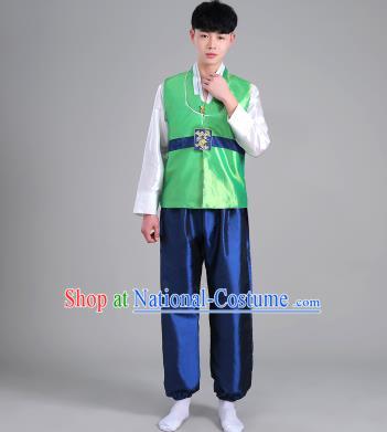 Asian Korean Palace Costumes Traditional Korean Bridegroom Green Hanbok Clothing for Men