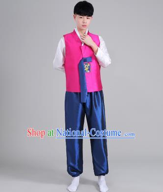 Asian Korean Palace Costumes Traditional Korean Bridegroom Rosy Hanbok Clothing for Men