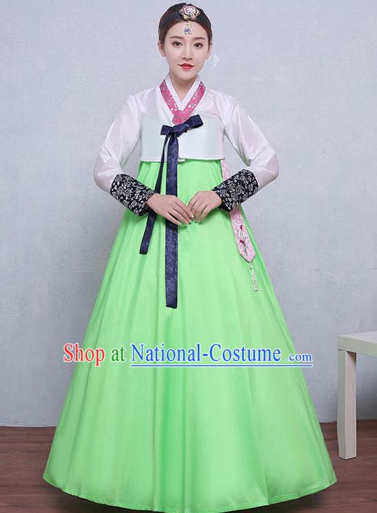 Asian Korean Dance Costumes Traditional Korean Hanbok Clothing White Blouse and Green Dress for Women