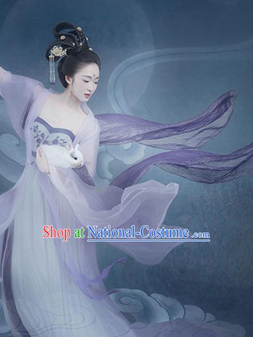 Chinese Traditional Ancient Palace Lady Fairy Chang e Embroidered Dance Clothing and Headpiece Complete Set