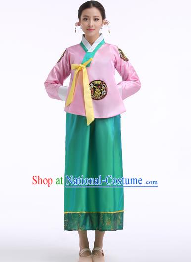 Asian Korean Palace Costumes Traditional Korean Bride Hanbok Clothing Pink Blouse and Green Dress for Women