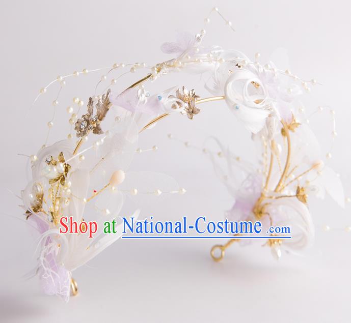 Handmade Classical Wedding Hair Accessories Bride Feather Hair Clasp Royal Crown for Women