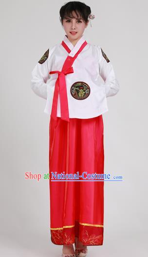 Asian Korean Palace Costumes Traditional Korean Bride Hanbok Clothing White Blouse and Red Dress for Women