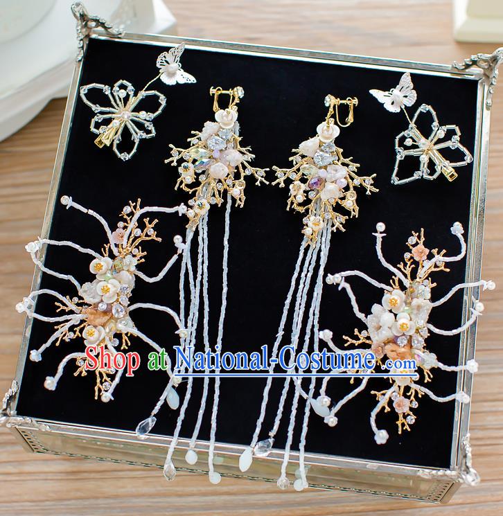 Handmade Classical Wedding Accessories Bride Hair Stick and Tassel Earrings Headwear for Women