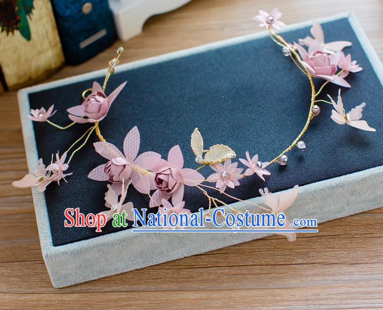 Handmade Classical Wedding Hair Accessories Bride Pink Flowers Hair Clasp Headband for Women