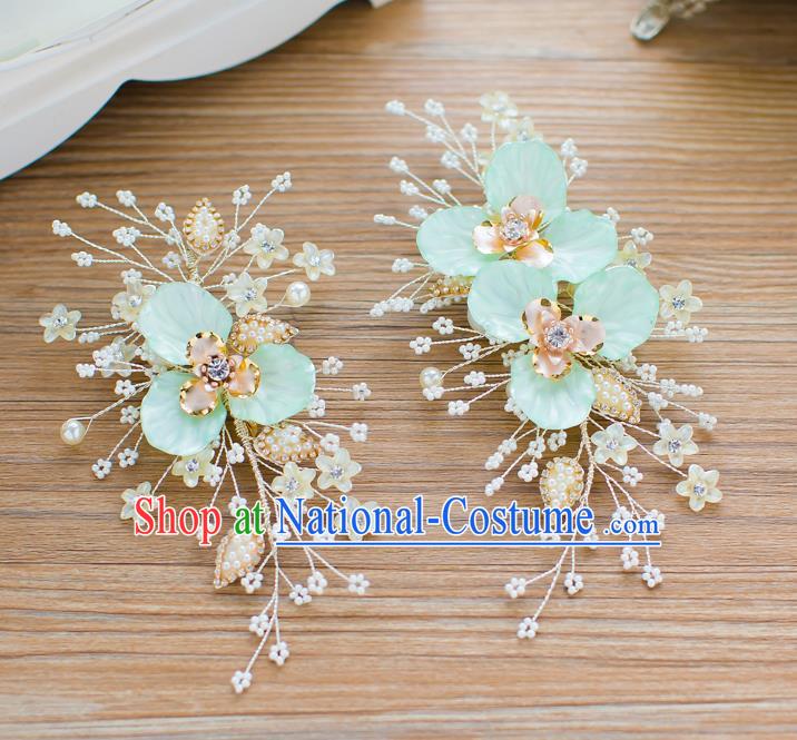 Handmade Classical Wedding Hair Accessories Bride Blue Flowers Hair Stick Headband for Women