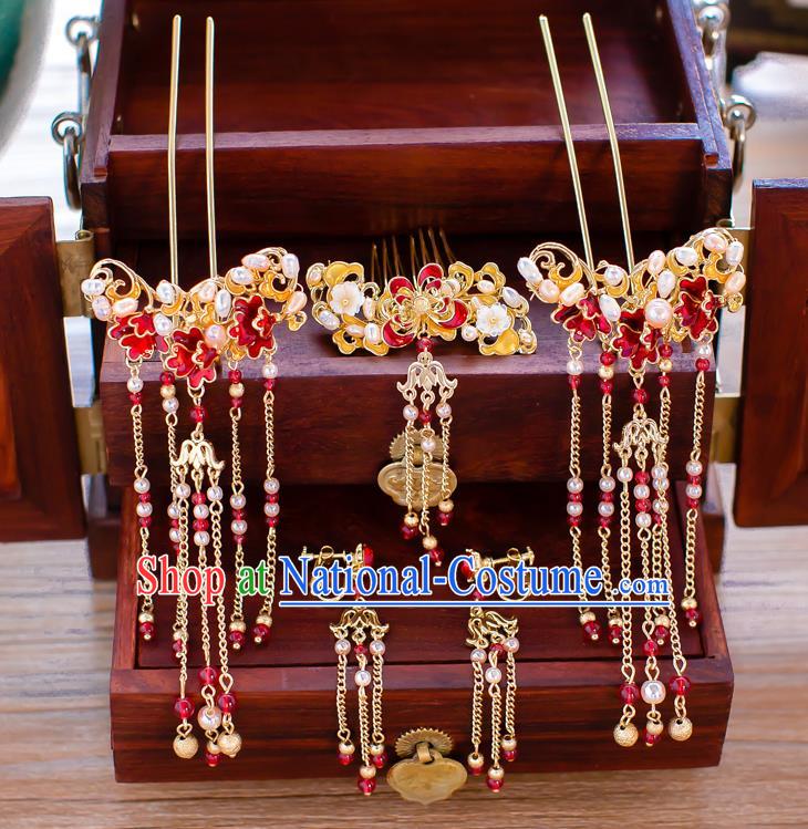 Chinese Handmade Classical Wedding Hair Accessories Ancient Xiuhe Suits Pearls Hair Comb Hairpins for Women