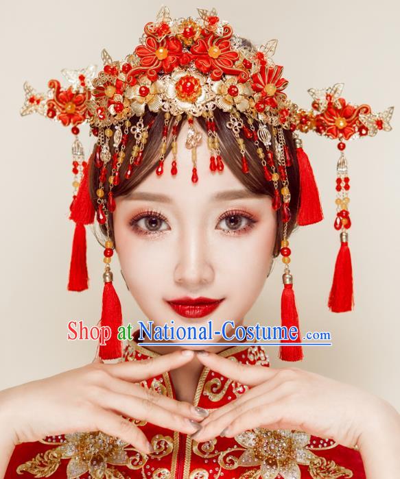 Chinese Handmade Classical Wedding Hair Accessories Ancient Xiuhe Suits Chinese Knots Phoenix Coronet Hairpins for Women