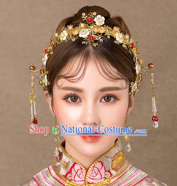 Chinese Handmade Classical Wedding Hair Accessories Ancient Shell Flowers Phoenix Coronet Hairpins Headdress for Women