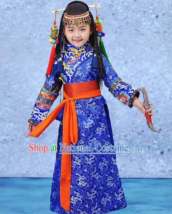 Traditional Chinese Mongol Nationality Dance Costume, Mongols Children Mongolian Minority Clothing for Kids