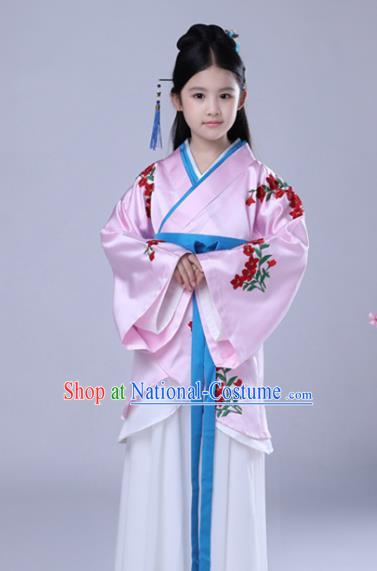 Traditional Chinese Han Dynasty Palace Lady Embroidered Costume, China Ancient Princess Dress for Kids