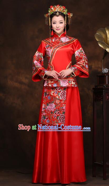 Traditional Chinese Wedding Costume Xiuhe Suits, China Ancient Bride Embroidered Clothing