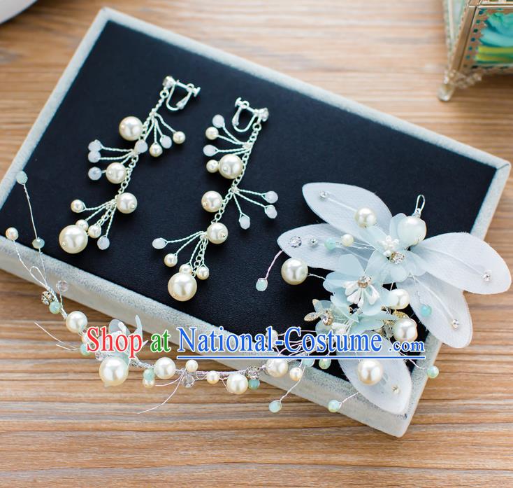 Handmade Classical Wedding Hair Accessories Bride Blue Flower Hair Clasp Headband for Women