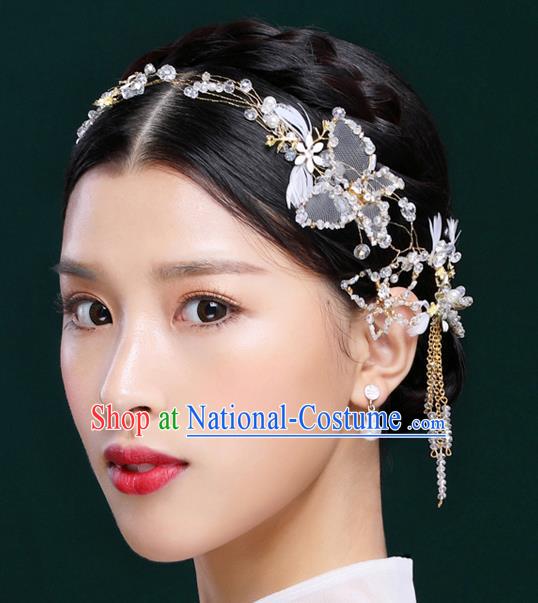 Handmade Classical Wedding Hair Accessories Bride Feather Crystal Hair Stick Tassel Headband for Women