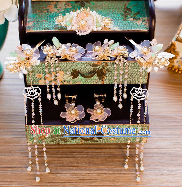 Chinese Handmade Classical Wedding Hair Accessories Ancient Pearls Tassel Hairpins Step Shake for Women