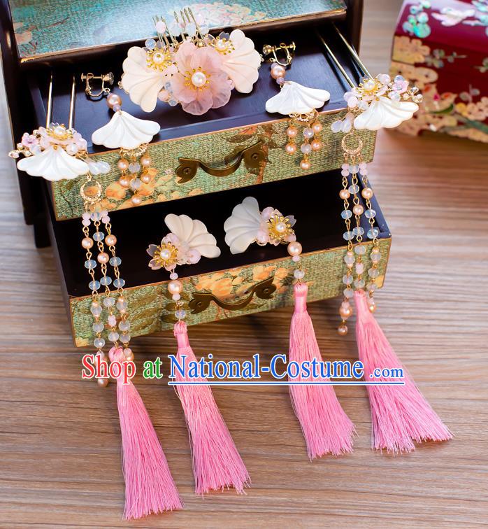 Chinese Handmade Classical Wedding Hair Accessories Ancient Tassel Hairpins Shell Hair Comb for Women