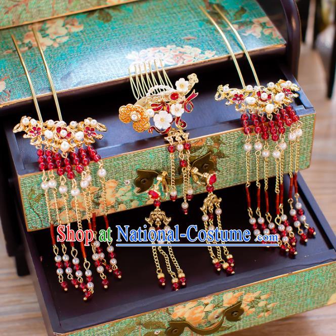 Chinese Handmade Classical Wedding Hair Accessories Ancient Hair Comb Tassel Hairpins for Women