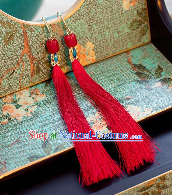 Handmade Classical Wedding Accessories Bride Ear Pendant Red Tassel Earrings for Women