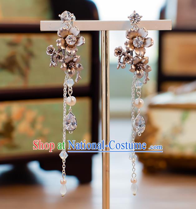 Handmade Classical Wedding Accessories Bride Ear Pendant Flowers Tassel Earrings for Women