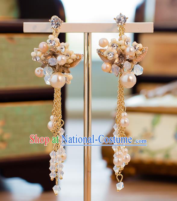 Handmade Classical Wedding Accessories Bride Ear Pendant Pearls Tassel Earrings for Women