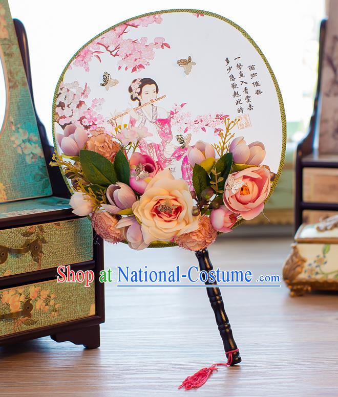 Chinese Handmade Classical Palace Fans Ancient Wedding Round Fans for Women