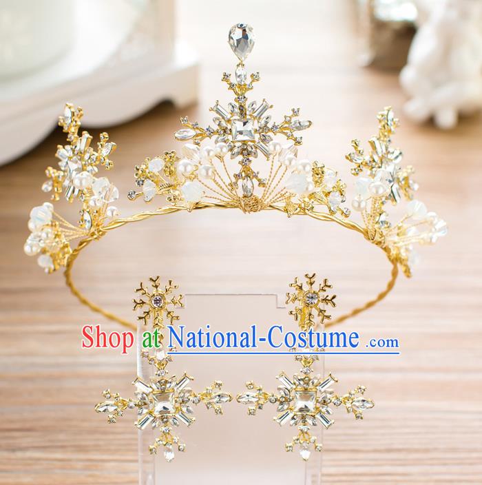 Handmade Classical Wedding Hair Accessories Bride Baroque Golden Crystal Royal Crown Hair Clasp for Women