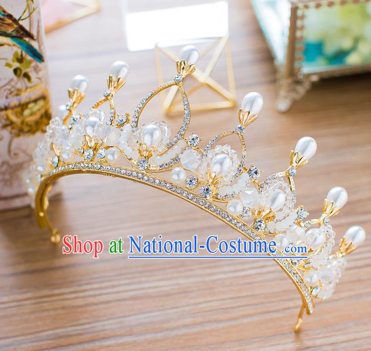 Handmade Classical Wedding Hair Accessories Bride Baroque Pearls Crystal Royal Crown Hair Clasp for Women