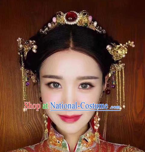 Chinese Handmade Classical Hair Accessories Ancient Palace Hairpins Phoenix Coronet Complete Set for Women