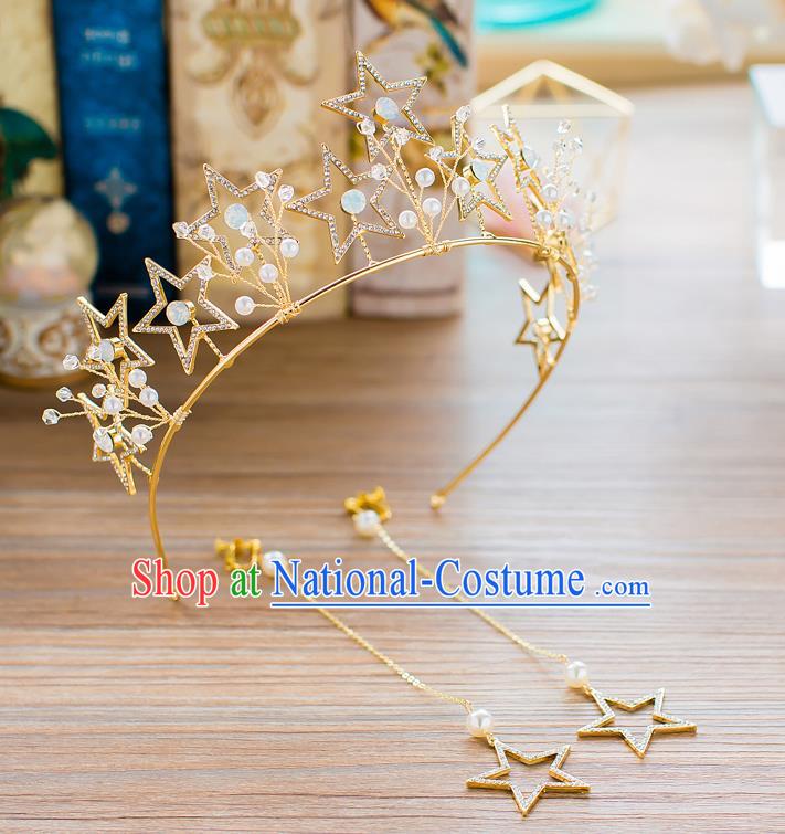 Handmade Classical Wedding Hair Accessories Bride Baroque Crystal Stars Royal Crown Hair Clasp for Women