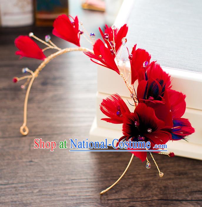 Handmade Classical Wedding Hair Accessories Bride Headwear Red Feather Hair Clasp for Women